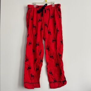 Aerie Red Pajama Pants with Navy Deer Print Size M